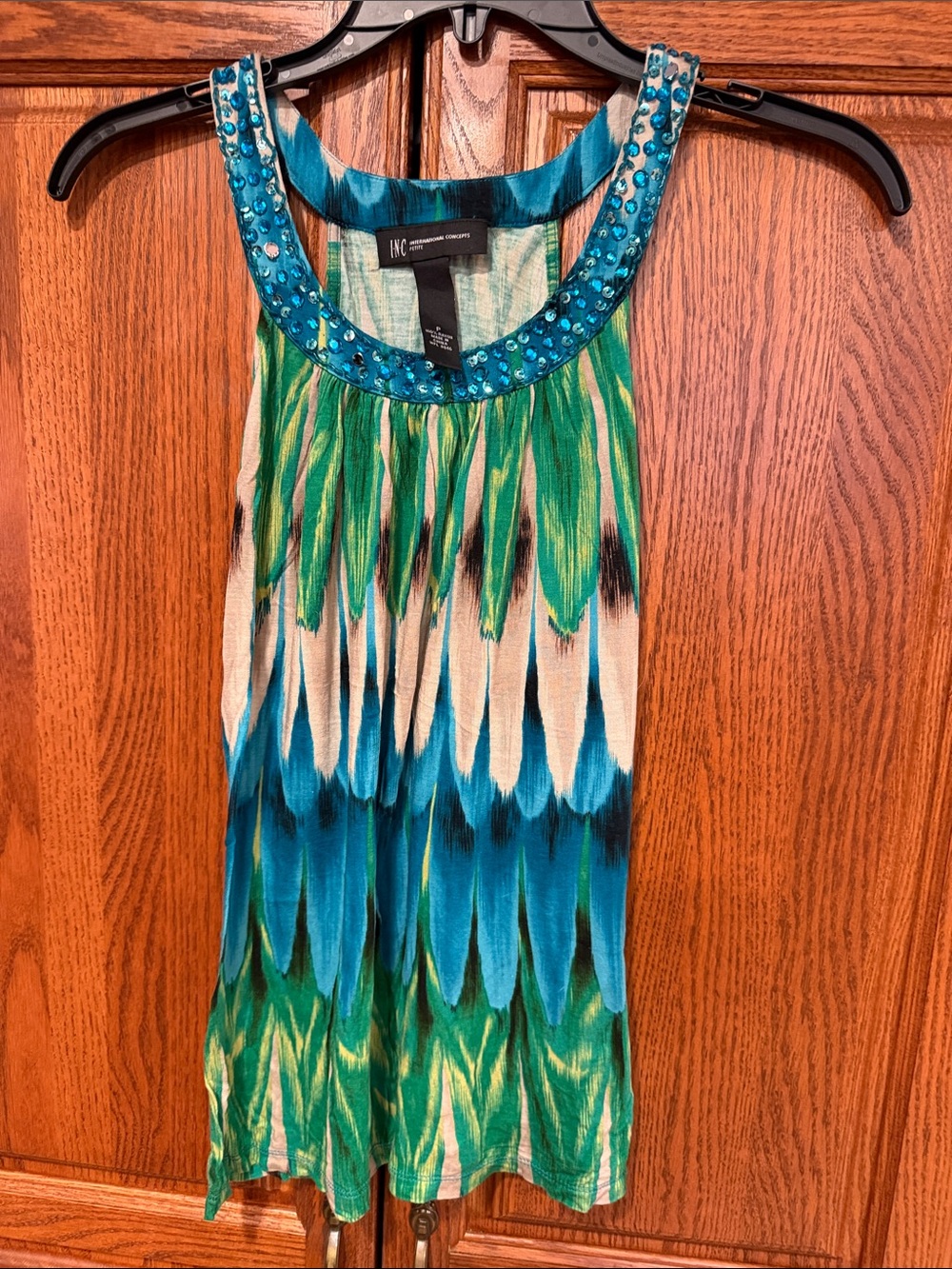 INC International Concepts Teal Green Beaded-Neck Tank Top